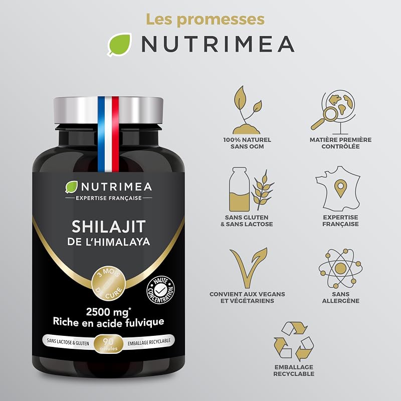 Shilajit | 2500 mg | 100% Pure | Extrait 5:1 Titré à 50% en Acide Fulvique