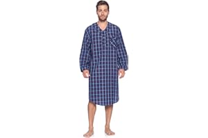 Ashford & Brooks Men's Long Nightshirt | Woven Plaid Henley Gown Sleep Shirt