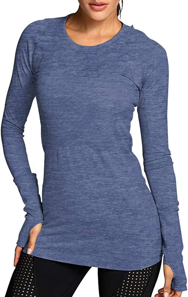 JXEWW Women Thumb Hole Slim Fit Blouse Swag Hipster T Shirt O Neck Curved Hem