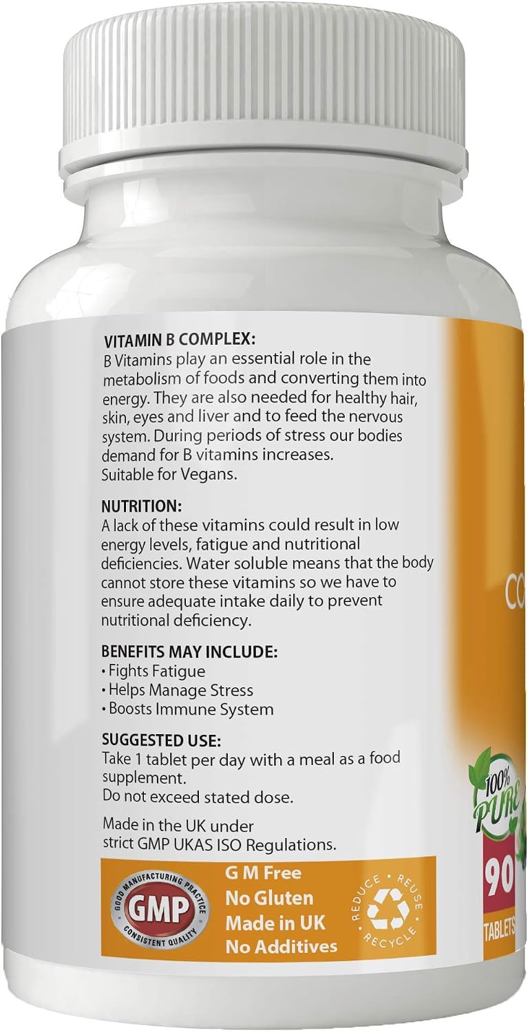 Simply Pure Vitamin B Complex with Biotin for Tiredness Hair Strength & Growth and Immunity Boost, 90 count (Pack of 1) - Image 3