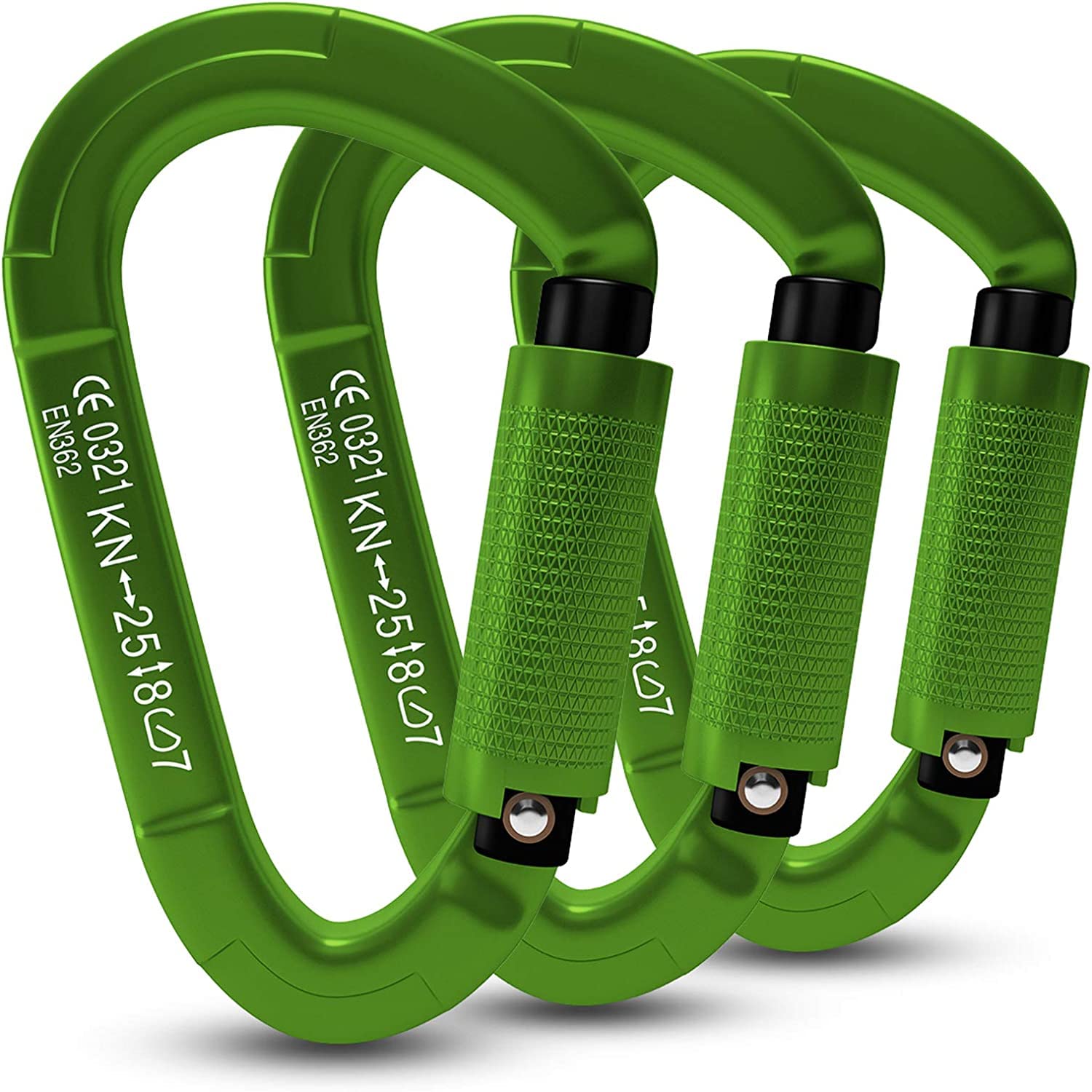 RIGINADO Auto Locking Rock Climbing Carabiner Clips,Professional 25KN (5620 lbs) Heavy Duty Caribeaners for Rappelling Swing Rescue & Gym etc, Large D-Shaped Carabiners, 3 Pack