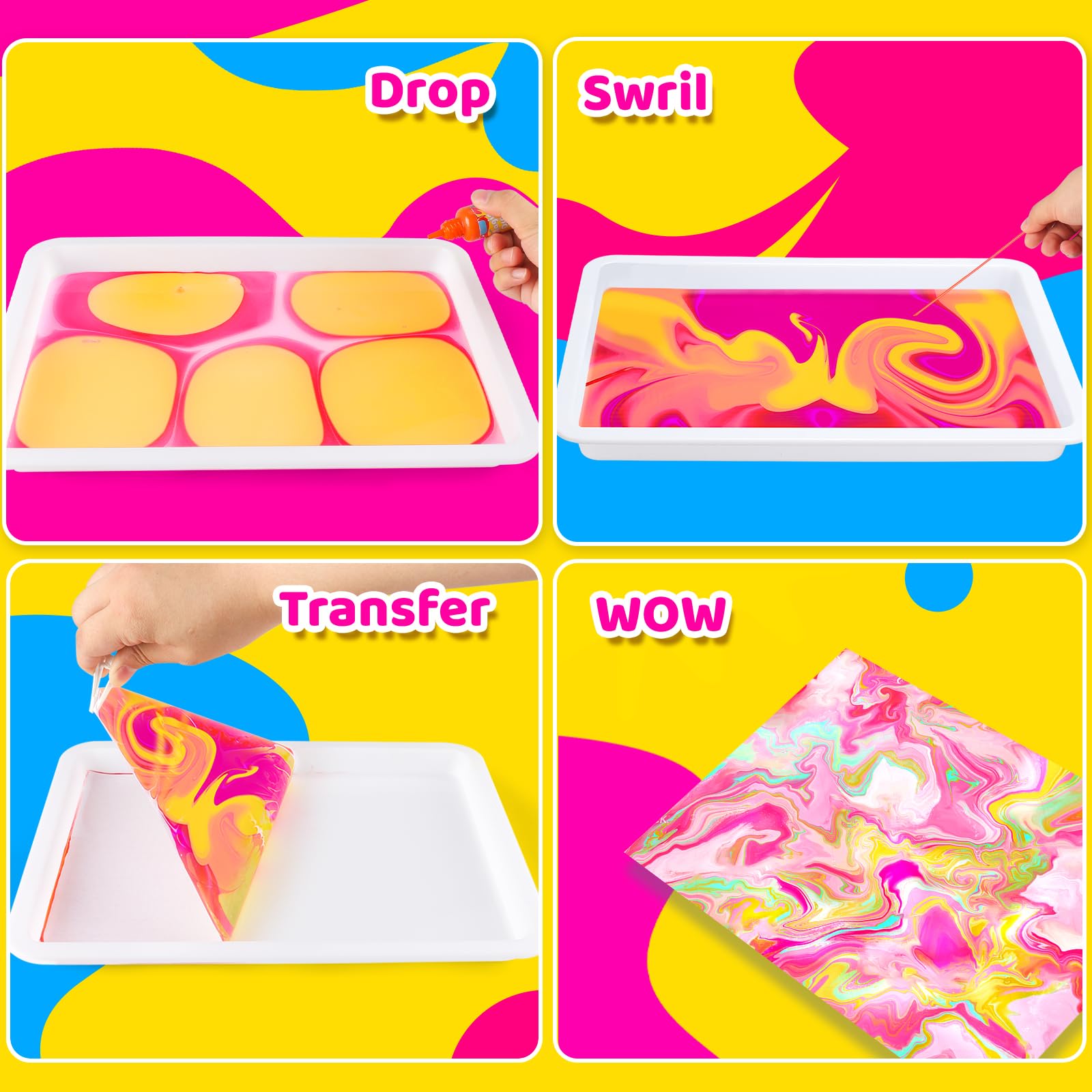 Hiwawind Water Marbling Paint Art Kit for Kids - Art Supplies for Girls & Boys 8-12, Ideal Gifts for 6-12 Year Olds (12 Colors)