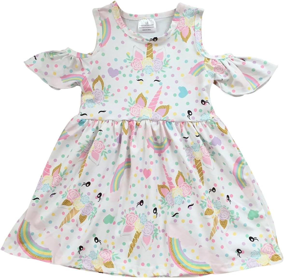 Little Girls Unicorn Rainbow Cold Shoulder Birthday Party Flower Girl Dress 2T-8