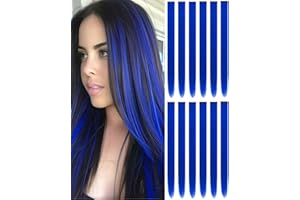 FARRUIS 22 Inch Colored Hair extension 12 Pcs Blue Clip in Hair Extension for Women Girls Kids Synthetic Highlight Hair Piece for Party Halloween