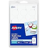 Avery&reg; Self-Adhesive Removable Labels, 1-Inch Diameter, White, Pack of 600 (5410)