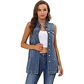 Allegra K Women's Denim Vest Sleeveless Button Down Waistcoat Casual Long Jean Vests