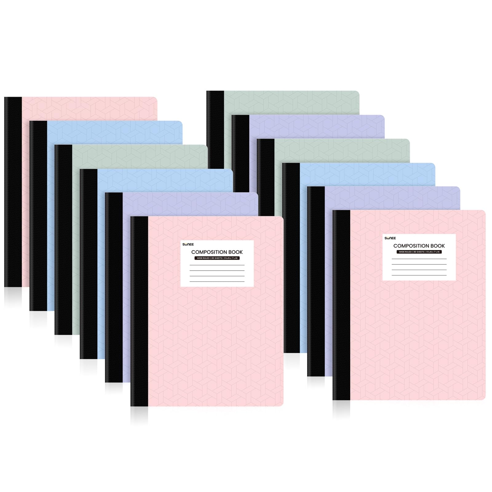 Photo 1 of (only 4)(see images for damage) SUNEE Composition Notebooks - Wide Ruled Paper, 12 Pack Composition Book