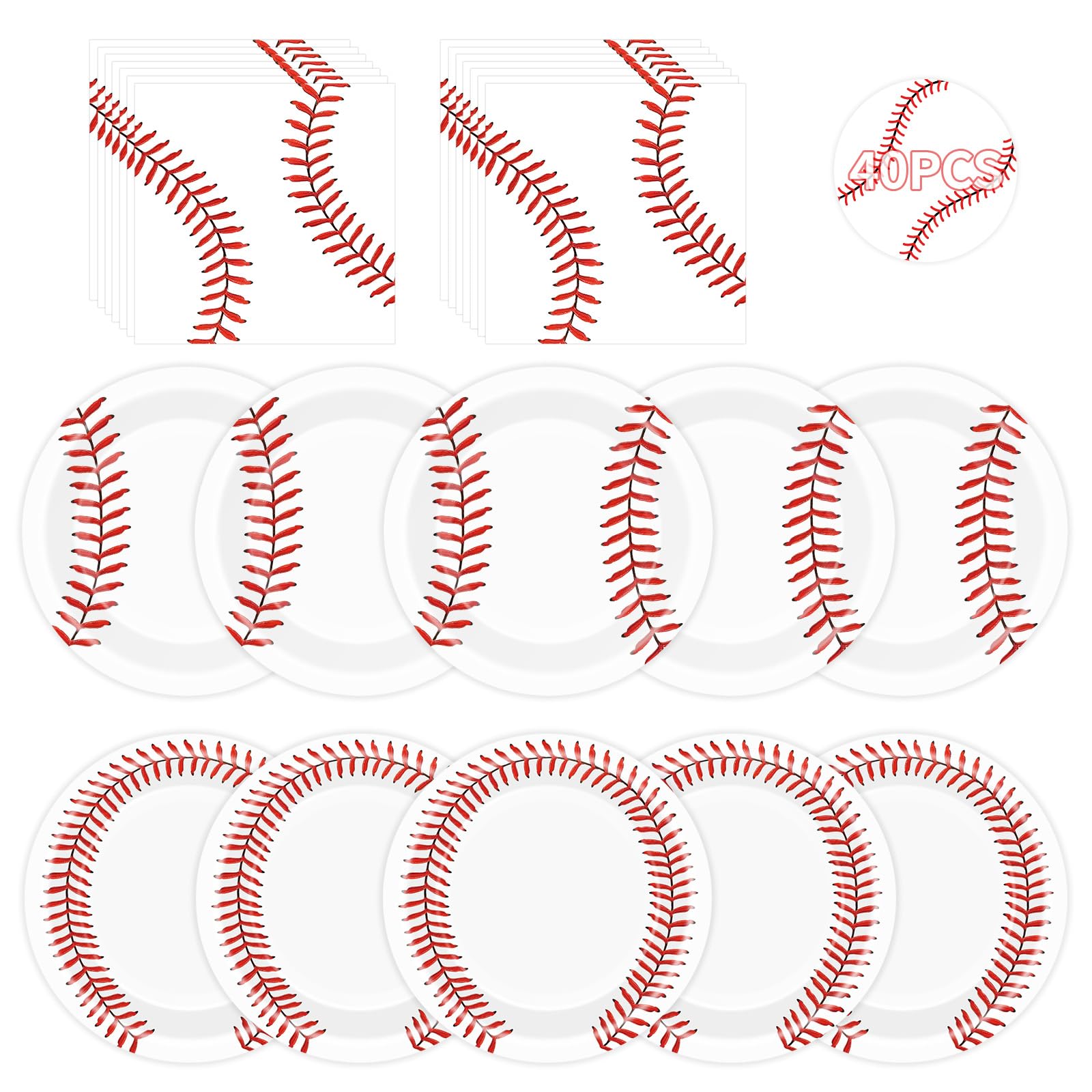 Photo 1 of 40 Pcs Baseball Plates and Napkins Sets - Baseball Party Supplies, Disposable Paper Dinner Plates and Napkin Tableware Kit for Sports Themed Baseballs Birthday Party Table Decorations, Serves 20
