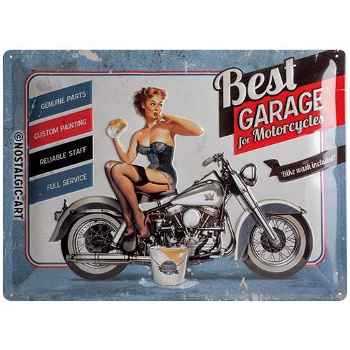 Nostalgic-Art Retro Tin Sign – Best Garage – Blue – Gift idea for motorcycle fans, Metal Plaque, 30 x 40 cm