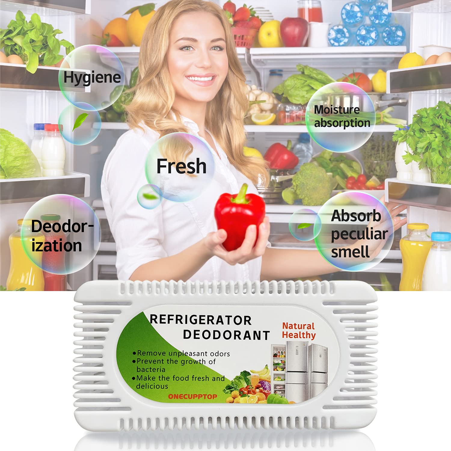 Refrigerator Deodorizer(4 pack), Fridge and Freezer Odor Eliminator, Activated Carbon Smell Remover and Moisture Absorber