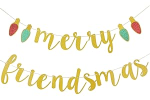 LEESKY Gold Merry Friendsmas Banner Friendsmas Christmas Banner Merry Friendsmas Party Decorations for Friendsmas Christmas Party Decorations, Xmas Holiday Office Home Decor