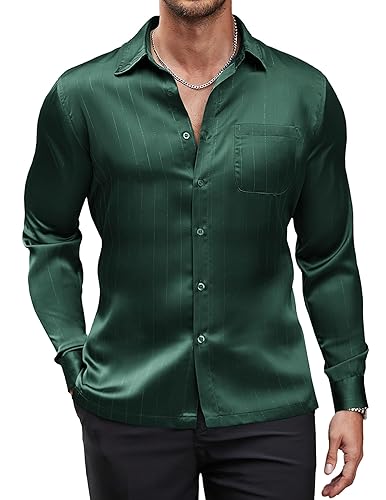 COOFANDY Men's Silk Satin Dress Shirts Luxury Long Sleeve Shirt