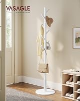 VASAGLE Coat Rack Solid Wood Freestanding 8 Hooks Hall Tree Cloud White view 2