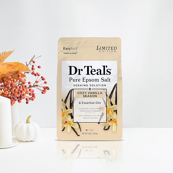 DR TEAL’S EPSOM SALT MAGNESIUM SOAK, LIMITED EDITION COZY VANILLA SEASON, 3LBS