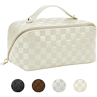 YSONG Large Capacity Travel Makeup Bag,Portable Cosmetic Bag,PU Leather Cosmetic Travel Bag,Toiletry Bag for Women,Large Open