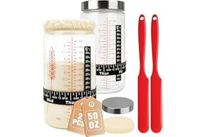 Keafont 2 Pack Sourdough Starter Jars, 50oz Extra Large Capacity Glass Jar, Sourdough Bread Baking Supplies Set for Perfect S