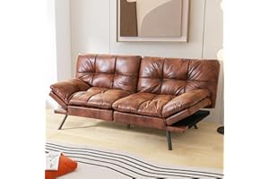 Hcore Faux Leather Futon Sofa Couch Bed,Convertible Futon Sleeper Sofa,Memory Foam Futon Couch Bed,Loveseat Sofa Bed,Small Splitback Modern Sofa for Living Room,Office,Apartment,Dark Brown