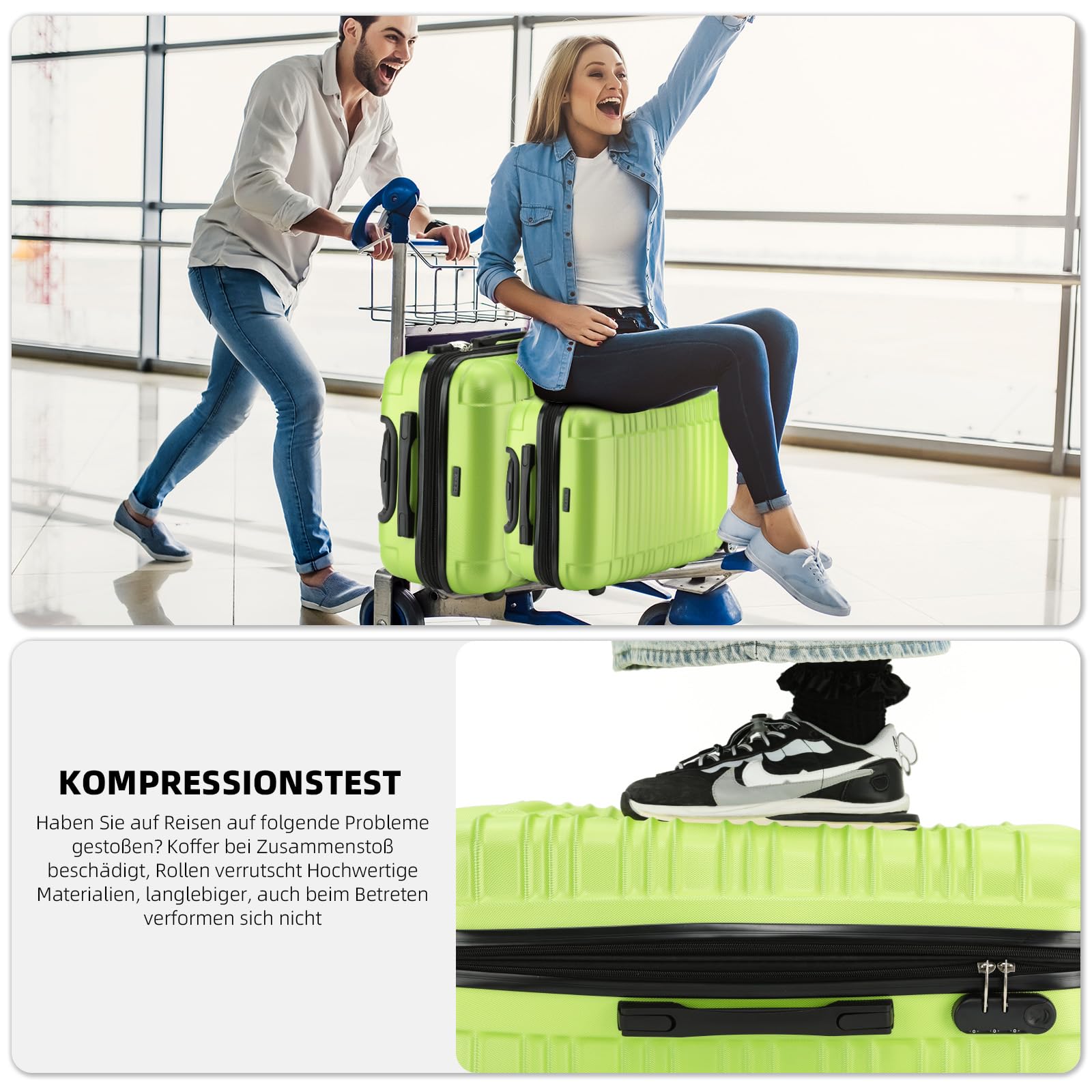 BEIBYE 2088 Zwillingsrollen Reisekoffer Koffer Trolleys Hartschale M-L-XL-Set (Green, L) 4