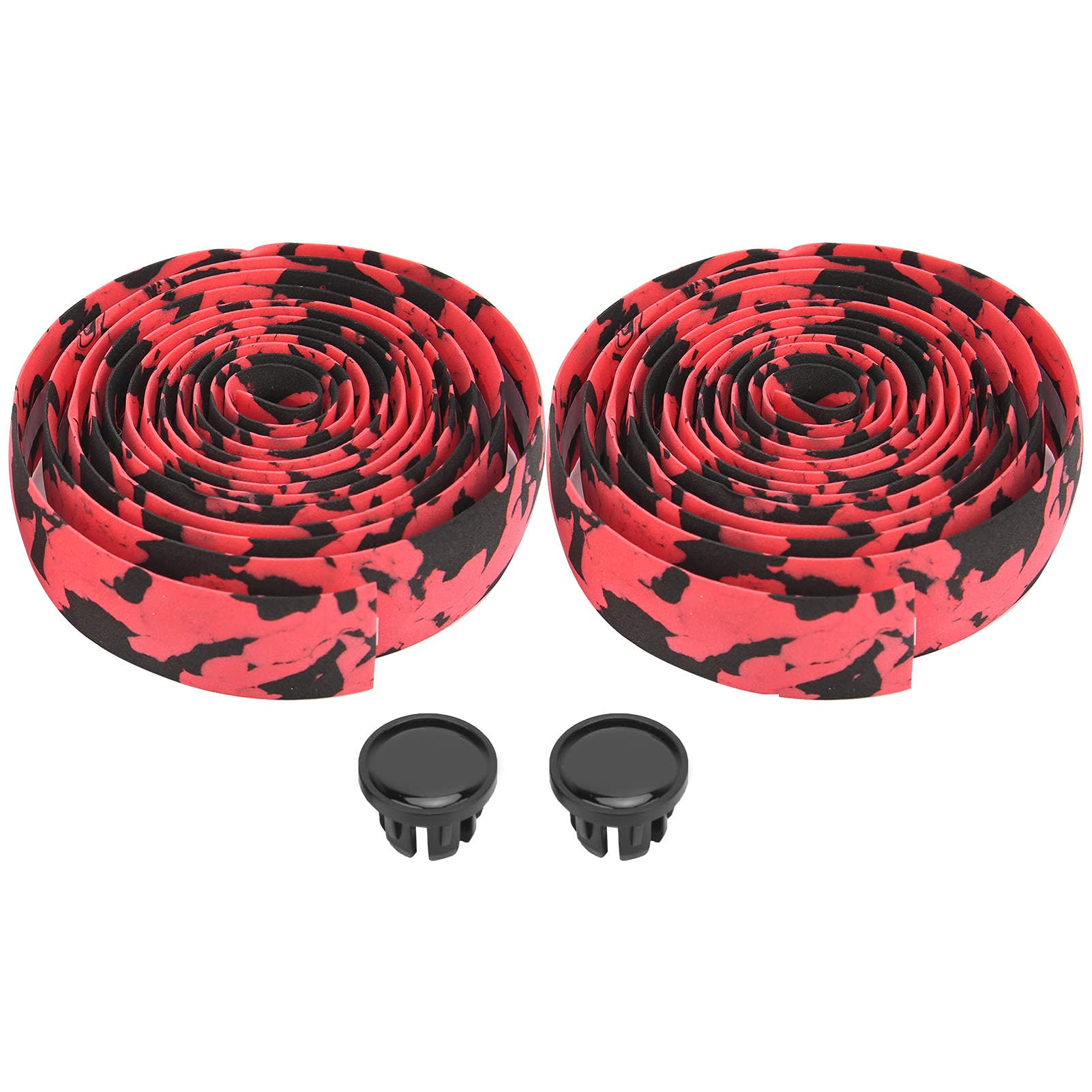 Buachois 1 Pair Bike Handlebar Tape, Bike Grip Tape, Cycling Handle Wraps, Soft Handlebar Tapes, Anti Slip Bike Handle Grip Wraps with Bar Plugs (Black and Red)