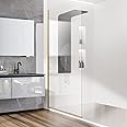 Semi-Framed Fixed Bathroom Shower Glass Door, 34"*74" Single Shower Glass Screen Panel, 5/16"(8mm) Clear Tempered Glass Shower Door for Walk-in Shower, Brushed Gold