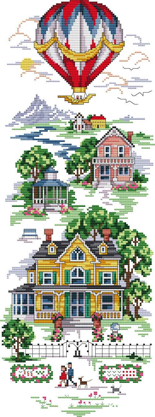 Awesocrafts Cross Stitch Stamped Kits Small Town Hot Air Balloon Easy Patterns Cross Stitching Embroidery Needlework Kit Supplies (Balloon)