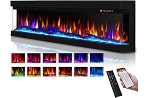 MEXHOM 3 Sided Glass Built-in 50" Electric Fireplace - Multi-Color Flames, Heater, DIY Crystal & Log Set, Smart App & Remote Control