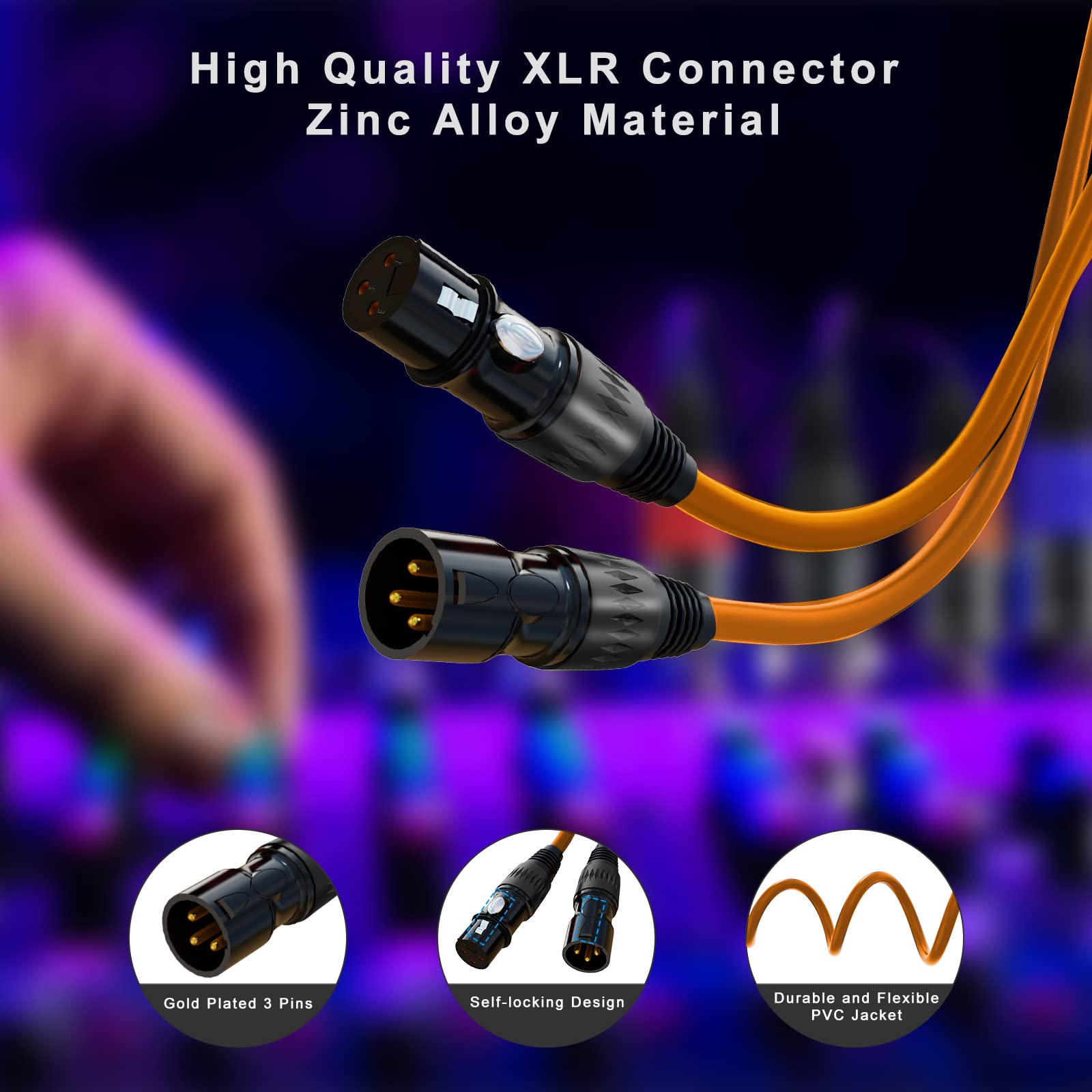 AuxLink XLR Cables 15ft 6 Pack, Microphone Cable Male to Female, XLR Speaker Cable 6 Color Gold-Plated 3-Pins for Microphone, Mixer, Recording Studio- 15 Feet, 6 Pack