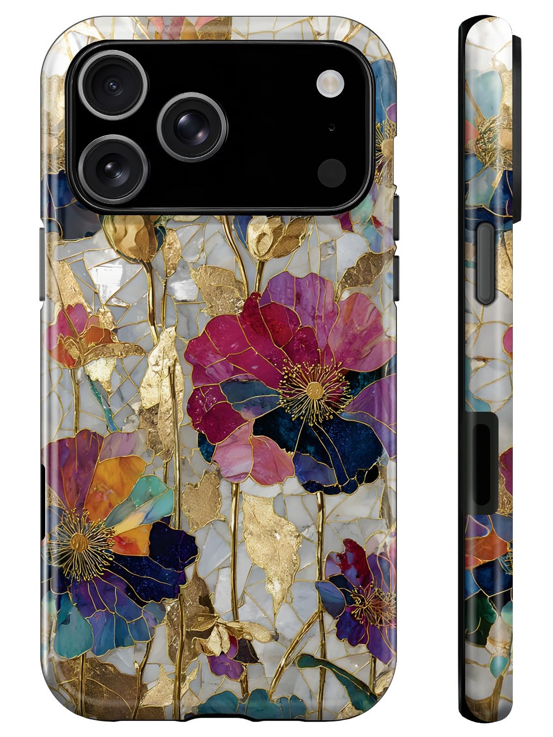 ZHUXUXITT for iPhone 17 Pro Case,Stained Glass Bloom Flower Phone Case for Girl Women Boy Men,Hybrid 2-Layer Hard Shell Cases