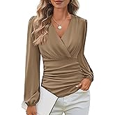 GRACE KARIN Long Sleeve Blouses for Women Dressy Casual, Wrap Tops Work Shirts, 2026 Spring Business Outfits