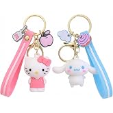 QBQBQ Ctue Anime Keychain, 2-Piece Key Chain Wristlet Car Charms,Kawaii Cartoon Backpack Keychain