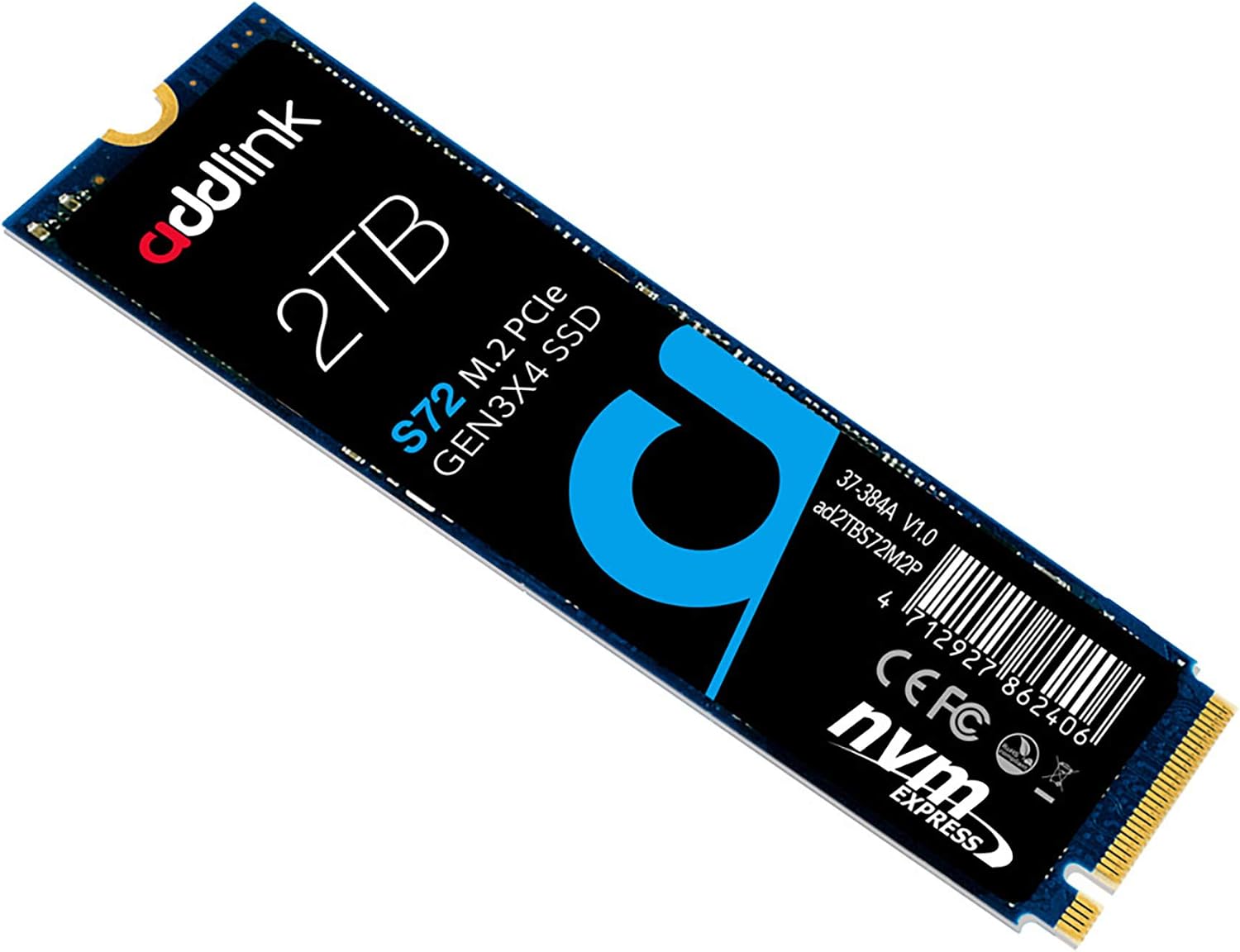 addlink M.2 SSD 2TB S72 up to 3,400MB/s NVMe PCIe GEN 3x4 3D QLC NAND Read 3,400MB/s Write 3,000MB/s M.2 2280 Internal Solid State Drive