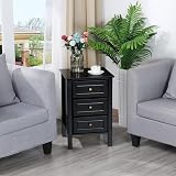 Yaheetech Bedside Table Set of 2 3-Drawer Nightstand Pine Wood Black view 6