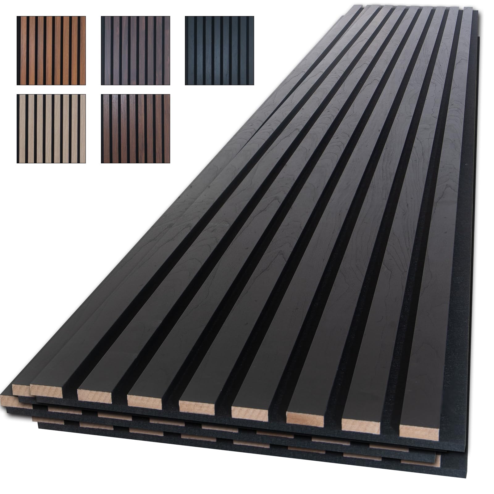 Photo 1 of NeatiEase Wood Slat Wall Panels, 4-Piece 96" x 12.6", Soundproof & Noise Cancelling, Acoustic Wall Panels (Black)