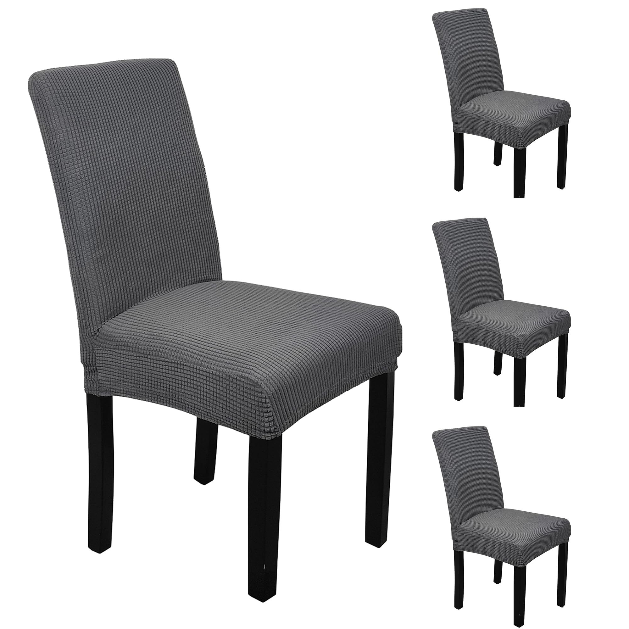 Trimming Shop Velvet Stretch Chair Covers, Spandex Dining Chair Slipcovers, Elastic Removable Washable Chair Seat Covers, Parsons Chair Protectors for Dining Room, Hotel, Wedding, Dark Grey, 4pcs