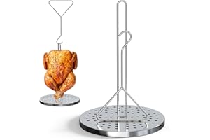 Geesta Stainless Steel Turkey Fryer Stand Kit, Heavy Duty Turkey Fryer Accessories Includes Lifter Hook, Vertical Rack and Perforated Holder Base for Deep Frying Pot