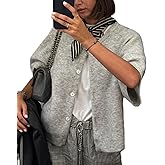 KMBANGI Women Knitted Cropped Blouse Short Sleeve Button Knit Shirt Crop Cardigan Y2k Open Front Knitwear Tops Dressy