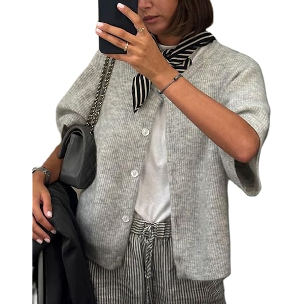 T/C BASIC KNIT SHIRT CARDIGAN ライトグレー Women Lightweight Knitted Cardigan Shirt Short Sleeve Button