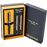 Urhomefull Luxury Blue Rollerball Pen-Fancy Pen with Real 24K Gold Trim, Switzerland Tip Point Writing Smooth, Nice Roller Ball Pen Gift Set for Men Women, Professional Pen Business Birthday Christmas