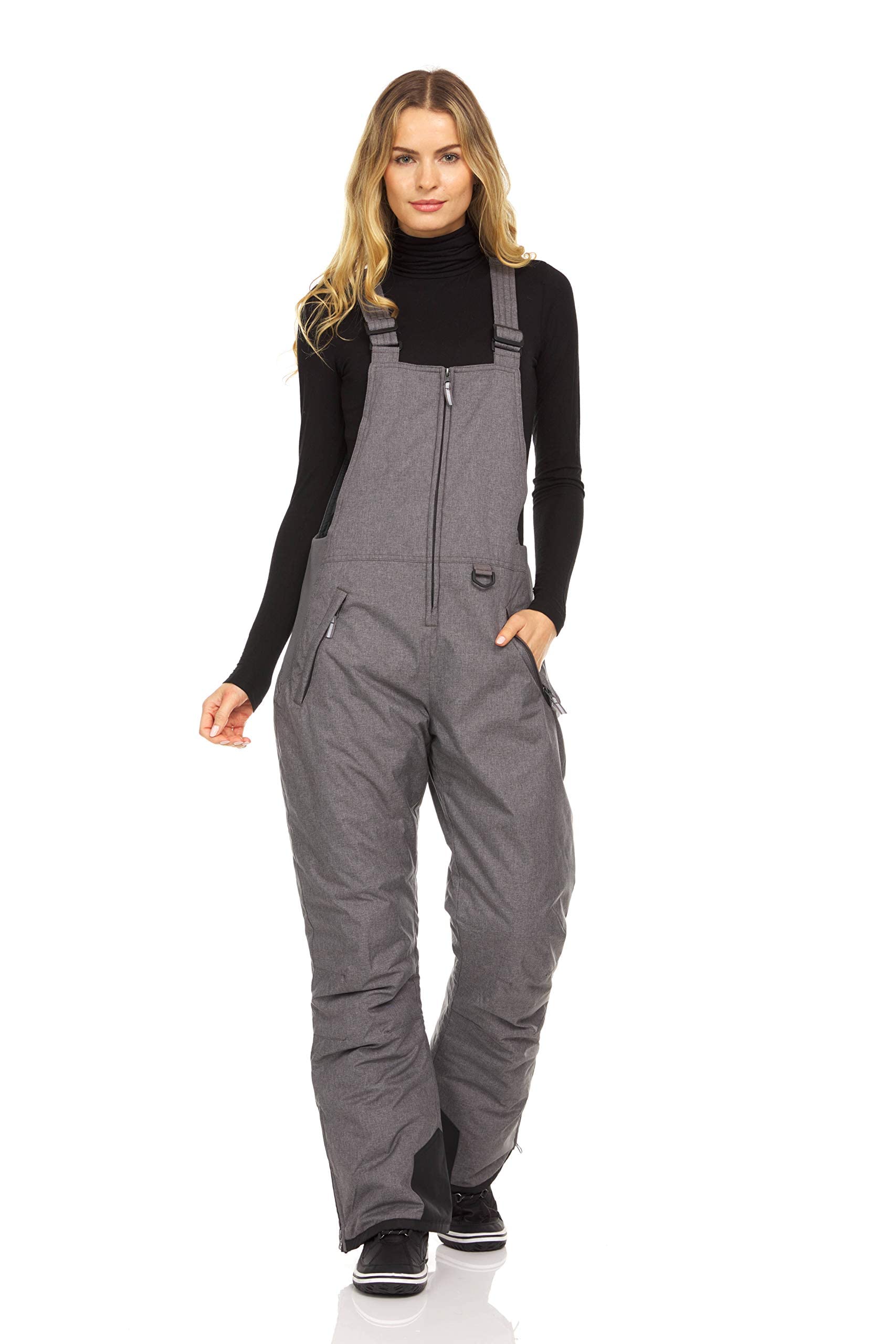 Arctic Quest Womens Ski Snow Bibs Pants Insulated Water Resistant Overalls Snowboarding Winter Waterproof Pants Women, Grey Heather, X-Small Image