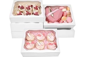 Capkyke 12pcs10x8x2.5 Inch White Bakery Boxes Treat Boxes with Window for Pastry, Cookie, Desserts, Chocolate Strawberries, Pies, Donuts, Muffins,Cupcake