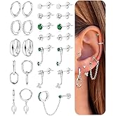 LOYALLOOK Gold Earrings for Women 14K Gold Plated Stud Hoop Earring Stacks for Multiple Piercing Hypoallergenic Surgical Steel Stud Earrings Gold Hoop Earrings Sets Lightweight