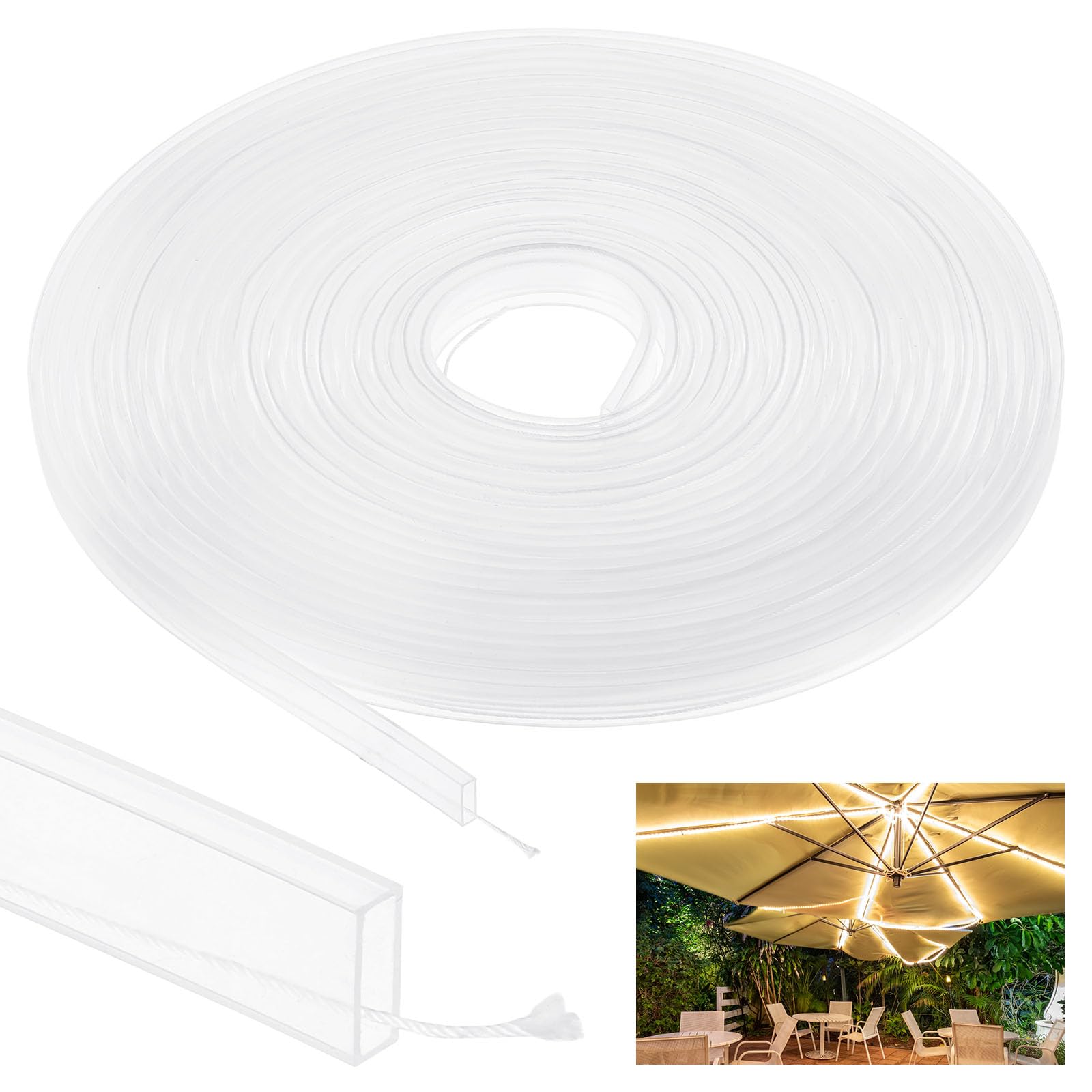 PATIKIL Silicone Tube Sleeve, 66ft/20Meter 10mm Flexible LED Channel IP67 Waterproof Protection Cover LED Silicone Channel System for 3528/5050/5630/3014 Led Strip Lights