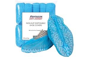 PENTAGON SAFETY EQUIPMENT Non-Skid Disposable Shoe Covers - Spun-Bond Polypropylene Shoe Coverings - Breathable & Durable - Blue, One Size (100 Pack)