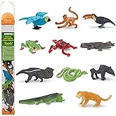 Safari Ltd. Rainforest TOOB - 11 Figurines: Macaw, Frogs, Toucan, Iguana, Monkey, and More - Educational Toy Figures For Boys, Girls, and Kids Ages 3+