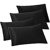 Elegant Comfort 4-PACK Solid Pillowcases 1500 Premium Hotel Quality Microfiber - Smooth Weave, Wrinkle and Stain Resistant, Easy Slip-On, 4-Piece Set, King Pillowcase, Black