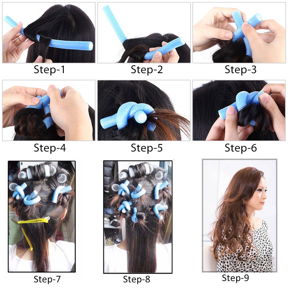 Jazooli 10pc Bendy Flexible Foam Hair Rollers Curlers Waves Soft