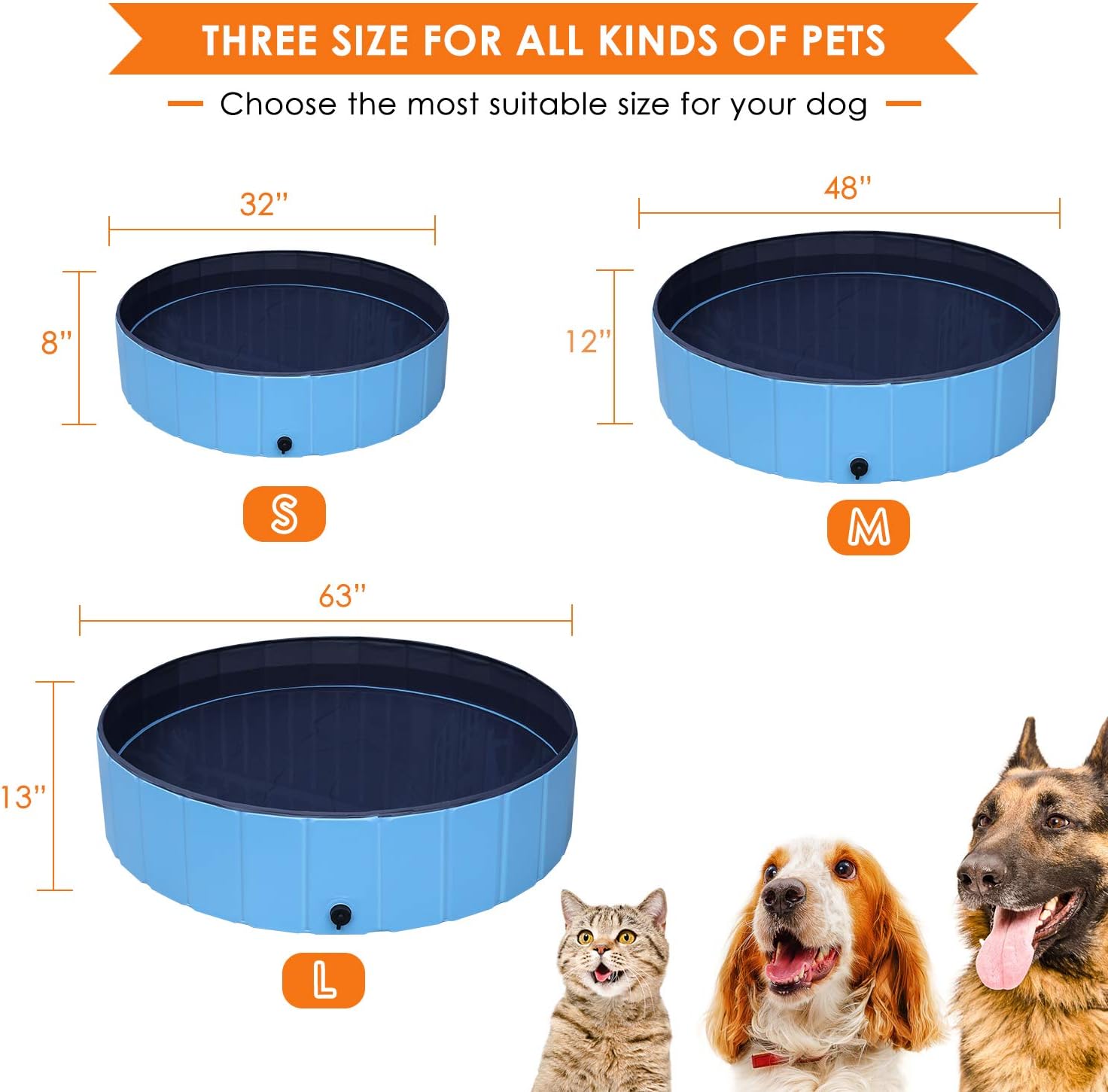 POTBY Foldable Pet Swimming Pool, Portable Collapsible Dog Bathing Tub, Round PVC Leakproof Water Pool with Brush, Indoor Outdoor Playing Wash Pond for Puppy, Dogs, Cats