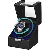 SONGMICS Automatic Single Watch Winder Box, Quiet Motor, LED Light, Lock | For Automatic Watches, Adjustable Pillow, 4 Winding Settings, USB-C Charging Cable, Black, BRIDIE Collection UJWB030B01