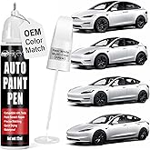Touch Up Paint for Cars (Pearl White Multi-Coat PPSW), Compatible with Tesla Model Y/3/X/S, 0.4 fl oz Color Accurate 2-in-1 Car Paint Scratch Repair Pen, Easy to Use, Fast-Drying, Long-Lasting