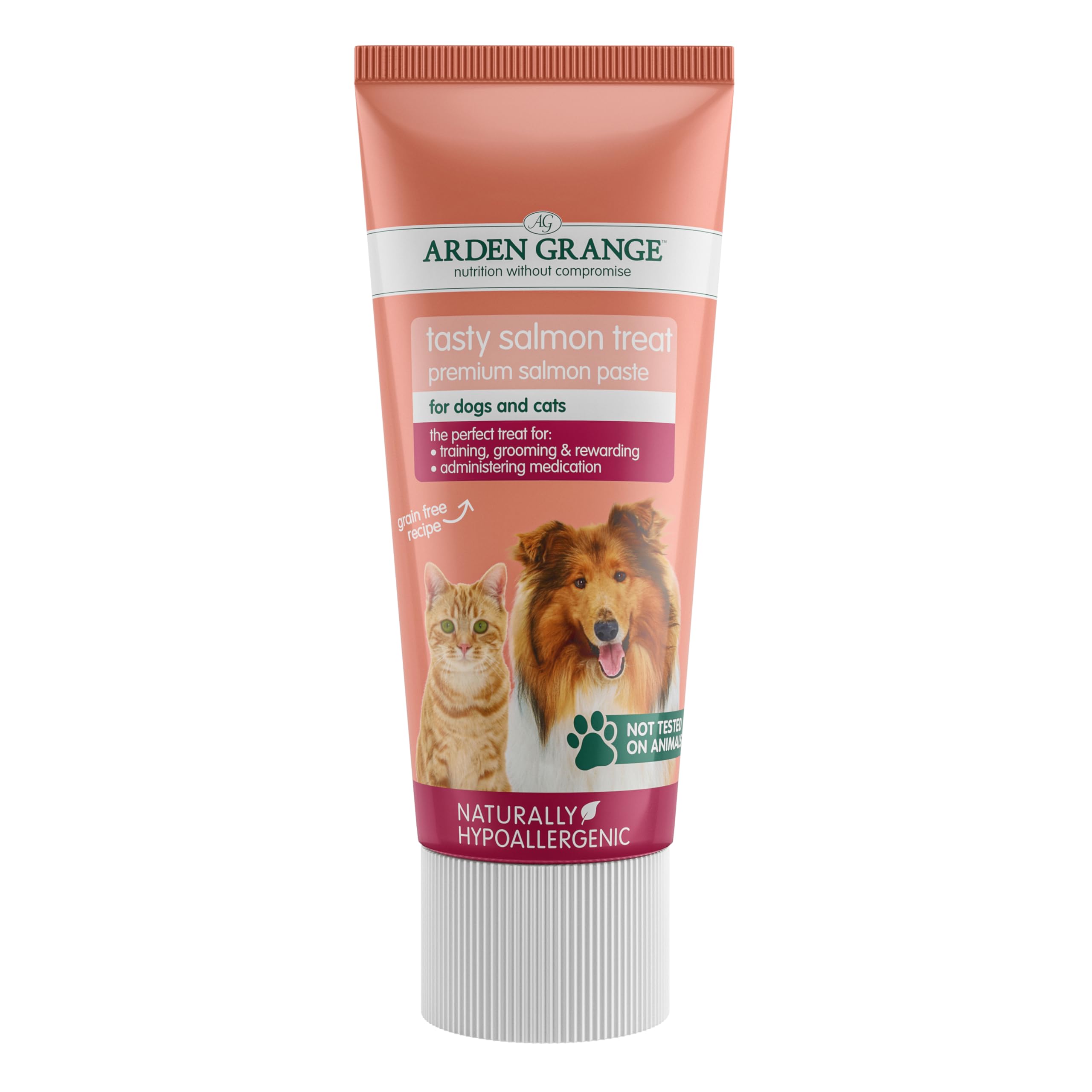 Arden Grange Salmon Paste for Dogs & Cats 12 x 75 g - 40% Fresh Salmon Squeezable Treat & Food Topper - Grain Free, Naturally Hypoallergenic, Made in England